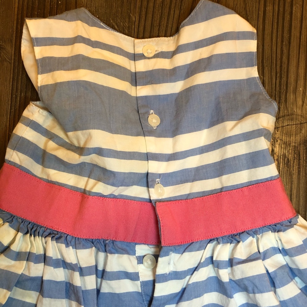 Carter's blue and white striped dress with pink bow, size 12 months - Picture 6 of 6